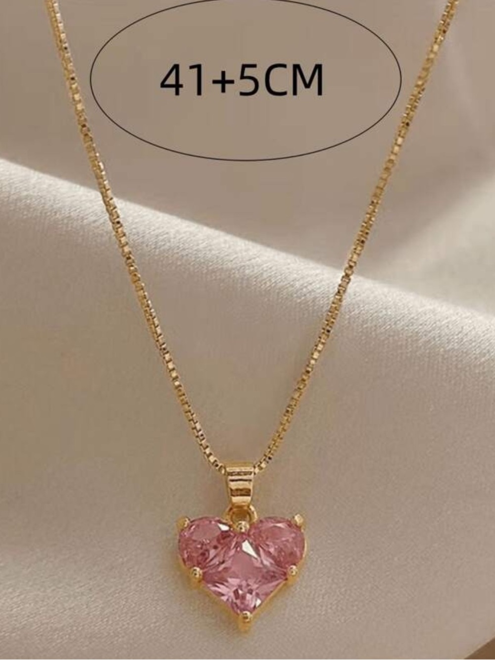 Gold Heart Pendant Necklace with Pink Gem - Women Jewelry